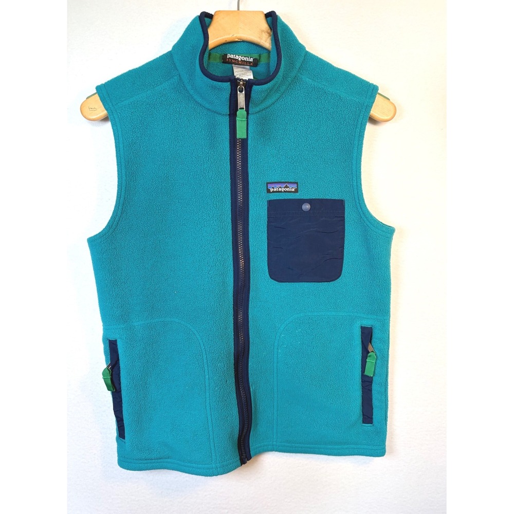 Patagonia Synchilla Fleece Vest Mens Small Teal Blue Good Full Zip Pocket